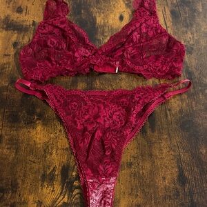 Amazon Deep Red Lace Bra and Panty Set